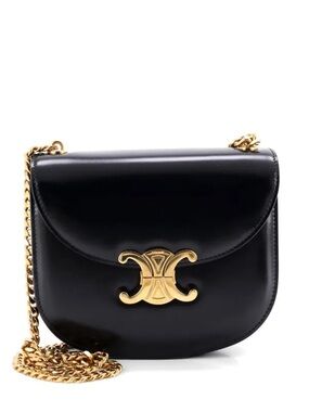 Celine Black Leather Shoulder Bag with Gold Hardware